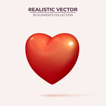 Realistic 3d Red heart. design icon of the heart - love symbol. Realistic Elements for romantic design.のイラスト素材