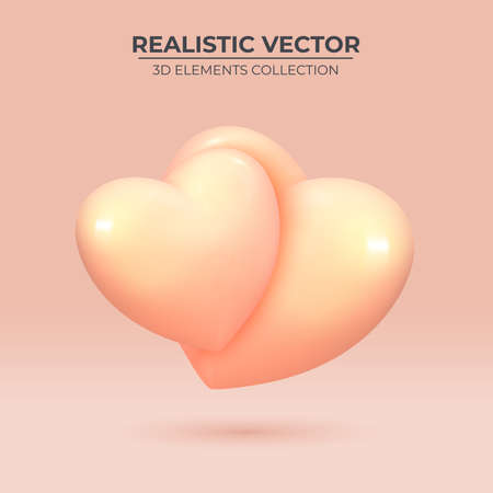 Two Realistic 3d hearts. design icon of the heart - love symbol. Realistic pair of hearts for romantic design.のイラスト素材