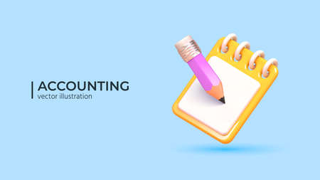 3D clipboard or sheduller with pencil. Successful completion of business tasks. 3D Accounting and Financial Management Concept. Realistic 3D Vector Illustration.のイラスト素材