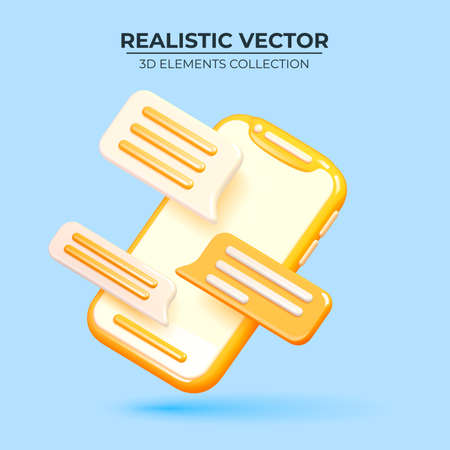Smartphone with speech bubbles Icons. Realistic 3d object. Realistic creative conceptual symbol of notifications. Vector illustrationのイラスト素材
