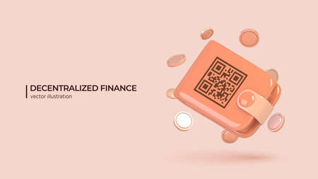 3D Icon of digital wallet application on mobile in trendy color with coins around. Realistic vector illustration in cartoon minimal style.のイラスト素材