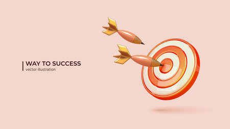 Dart arrow hit the center of target. Realistic 3d design of Business finance target, goal of success, target achievement concept in cartoon minimal style. Vector illustrationのイラスト素材