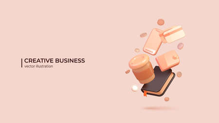Business as an important part of modern life. Realistic 3d design of business life items in cartoon minimal style. Vector illustrationのイラスト素材