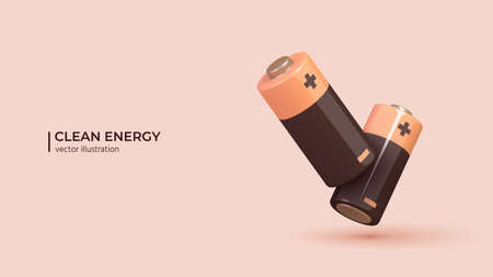 Realistic alkaline battery - Realistic 3d design of Clean and Renewable power. Energy concept in...