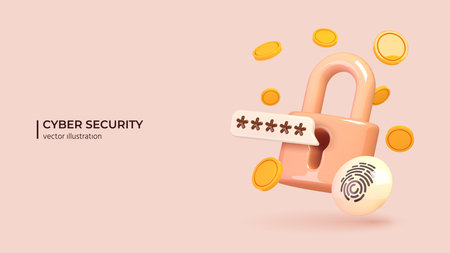 Data protection, safety, encryption, protection, privacy concept. Realistic 3d design of padlock, lock with password. The personal data protection. Vector illustration in cartoon minimal style.のイラスト素材