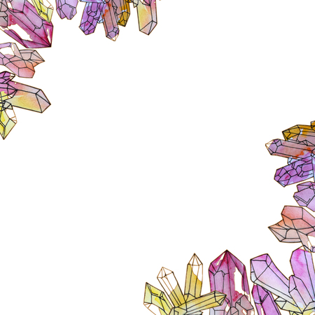 Hand painted watercolor crystals template isolated on white background. Perfect for create invitations, cards, wrap, brochures, and other printing and design.の写真素材