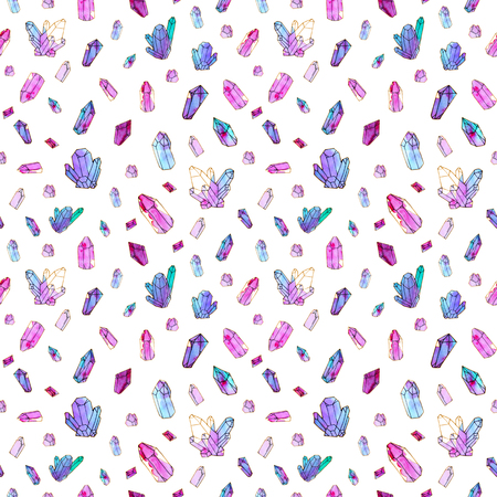 Hand painted watercolor crystals seamless pattern isolated on white background. Perfect for create invitations, cards, textile and other printing and design.の写真素材