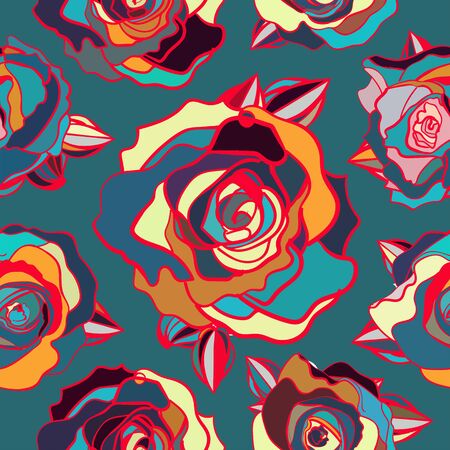 seamless pattern of colored roses, vector patternのイラスト素材