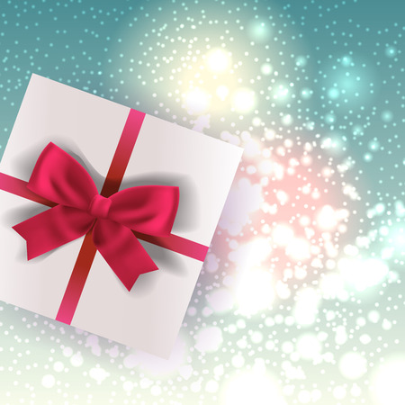 White gifts with ribbons and bows top view. Christmas backgroundのイラスト素材