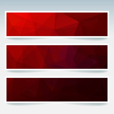 Vector banners set with polygonal abstract triangles. Abstract polygonal low poly banners. Dark red color.のイラスト素材