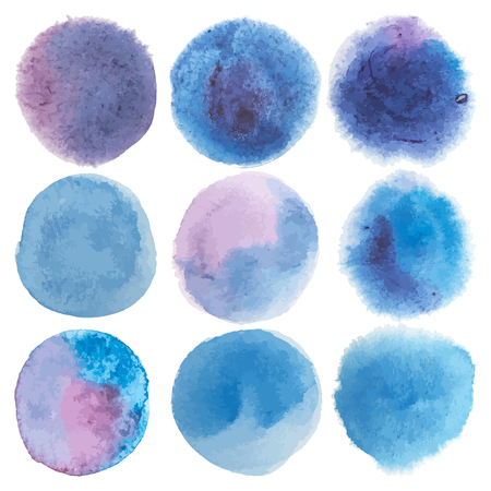 Set with vector isolated watercolor paint circles. Blue, pink colors.のイラスト素材