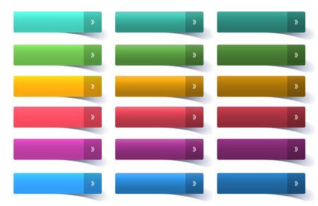 Colorful set of web buttons, vector illustration. Green, blue, yellow, orange, red, pink, purple, colors.のイラスト素材