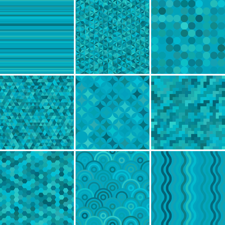 set with blue abstract retro geometric seamless pattern for designのイラスト素材