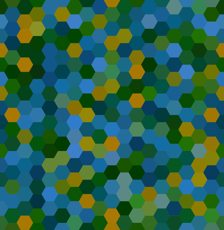 Seamless abstract mosaic background. Hexagons geometric background. Design elements. Vector illustration. Yellow, blue, green colors.のイラスト素材