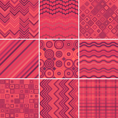 Set with nine pink seamless abstract geometric pattern, vector illustrationのイラスト素材