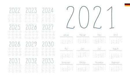 German Calendar for 2021-2033. Week starts on Mondayのイラスト素材