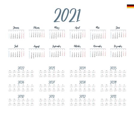 German Calendar for 2021-2033. Week starts on Mondayのイラスト素材