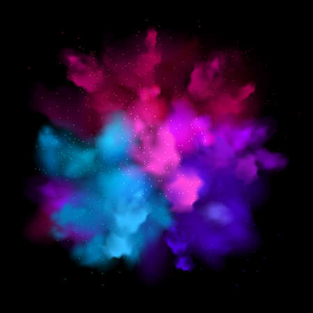 Purple powder explosion effect on black backgroundのイラスト素材
