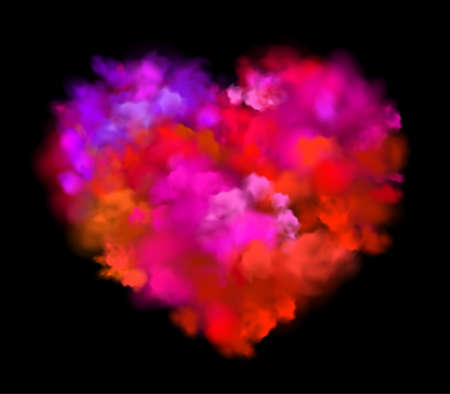 Colorful powder explosion effect on black background. Pink heart.のイラスト素材