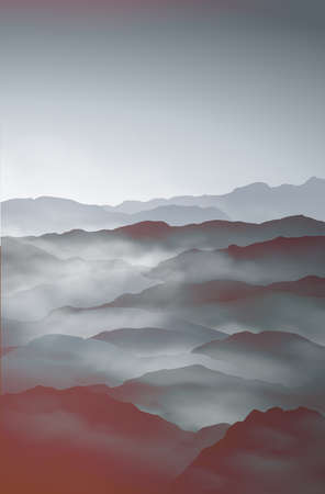 Mountains in the fog in gray tonesのイラスト素材