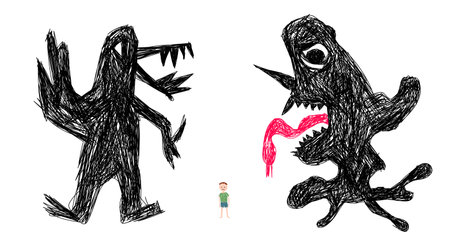 Children's drawing. night monsters. nightmareのイラスト素材