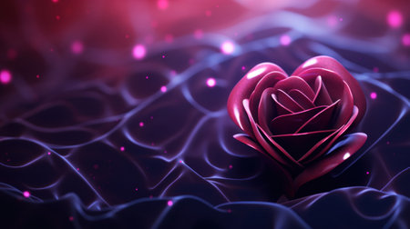 3d rendering of a red rose on a dark blue background with purple lightsの素材