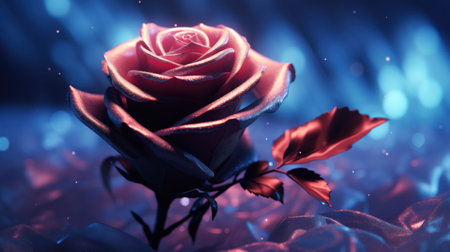 beautiful red rose on the dark blue background with bokehの素材