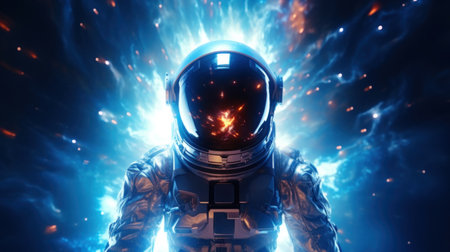 Astronaut in space. Science fiction art. 3D renderingの素材