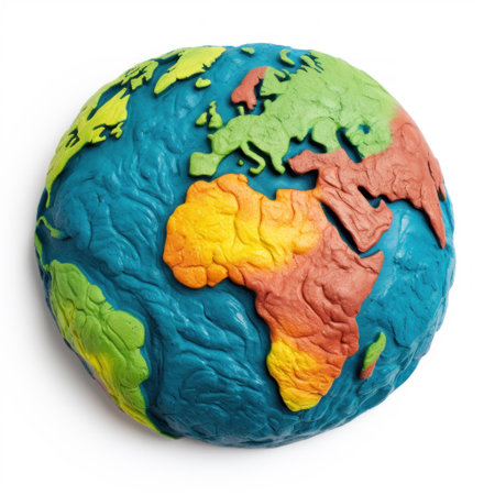 Plasticine model of planet Earth isolated on white background, clipping path includedの素材