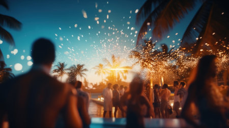 Beach Party Summer Holiday Vacation Concept - Group of people dancing and having fun on the beachの素材