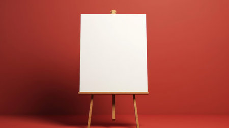 Easel with blank canvas on red background. 3D Renderingの素材