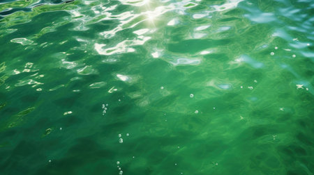 Green sea water surface texture with sun rays and bokeh.の素材