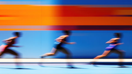 Motion blur of people running in a city. Concept of healthy lifestyle and motion.の素材