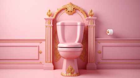 Toilet in classic interior. 3D render. Pink background.の素材