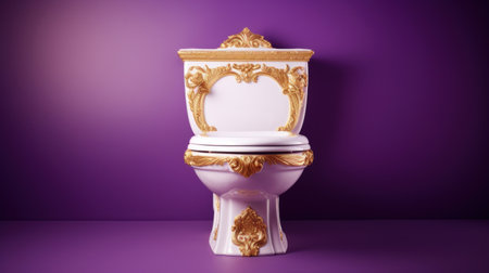 White toilet bowl on purple background. 3D rendering. Vintage style.の素材
