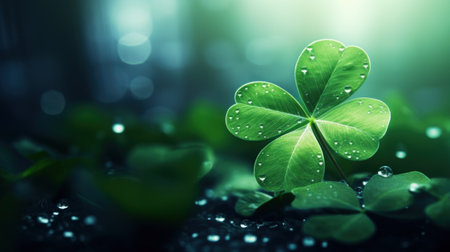 Clover leaf with water drops. St. Patrick's Day backgroundの素材