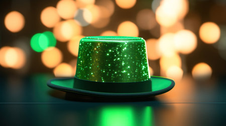 Green top hat on a bokeh background. 3d renderingの素材