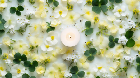 Flower pattern with candle and clover for St. Patrick's Dayの素材