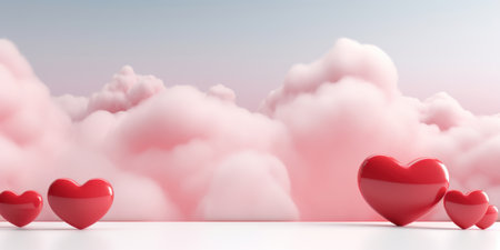 Valentines day background with hearts and clouds. 3D renderingの素材