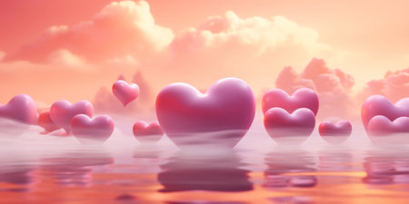 Valentines day background with hearts and clouds. 3d illustrationの素材