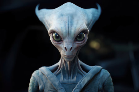 closeup of an alien in a dark room, 3d renderの素材