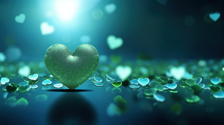 Valentine's Day background with green heart and bokehの素材
