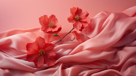 Mockup background with pink and red petals and candleの素材