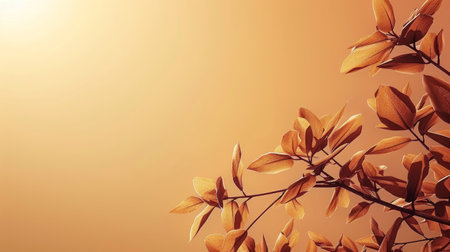 A serene autumnal scene with golden leaves against a soft warm backdrop, invoking a peaceful, cozy atmosphere.の素材