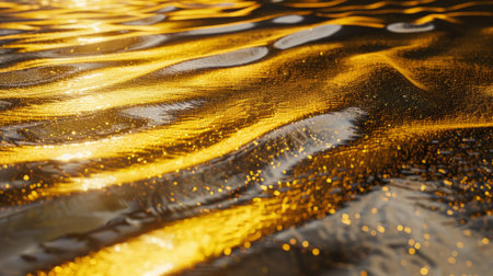 Golden hour sunlight casting a shimmering reflection on the undulating surface of water.の素材