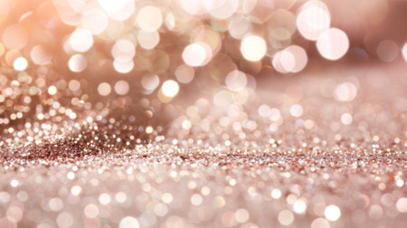 Close-up of sparkling glitter texture with soft bokeh lights, ideal for festive backgrounds.の素材