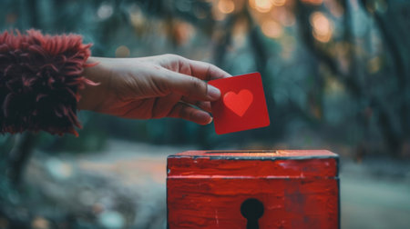 A persons hand inserting a red card into a matching red box, demonstrating a simple action of placement and completionの素材