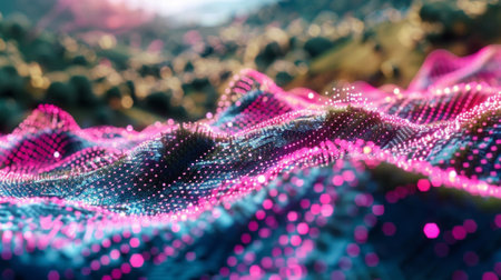 A blurry pink and blue blanket creates a soft pattern in the imageの素材