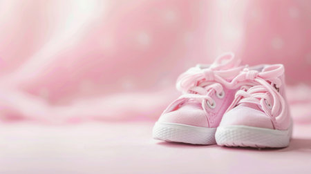 A detailed view of a pair of bright pink sneakers, showing the texture and design of the shoesの素材