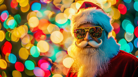 A Santa Claus sporting sunglasses and a full white beardの素材